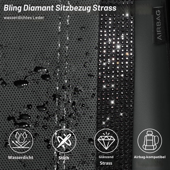 CAR PASS Wasserdicht Leder Autositzbezüge, Bling Diamant Komplettset Sitzbezug, Glänzend Kristall Gl