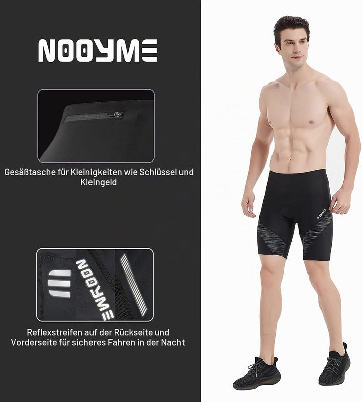 NOOYME Radlerhose Herren Fahrradhose Herren gepolstert 4D Elastische Radlerhose Herren mit Sitzpolst