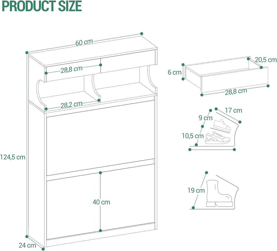 Hzuaneri Schuhschrank, Schuhregal Schuhkipper Schmal, Verstellbar, Schuhkommode für Eingang, Flur, G