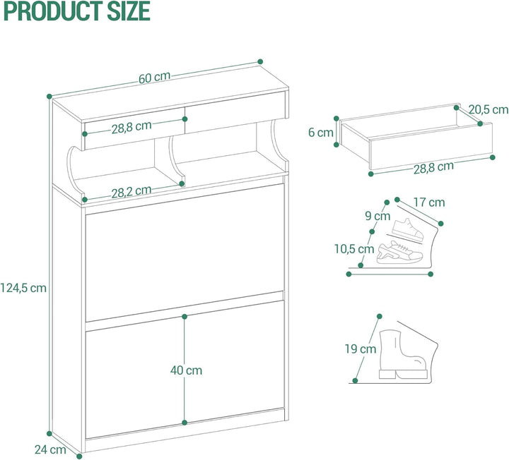 Hzuaneri Schuhschrank, Schuhregal Schuhkipper Schmal, Verstellbar, Schuhkommode für Eingang, Flur, G