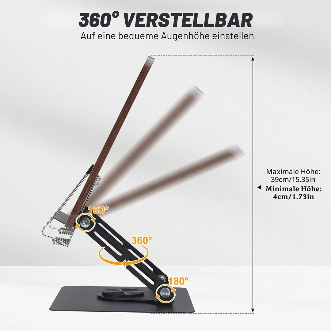 MICHIHOMIE Buchständer zum Lesen, Verstellbarer Leseständer mit mit Seitenclip, 360° Drehfuss Buchha