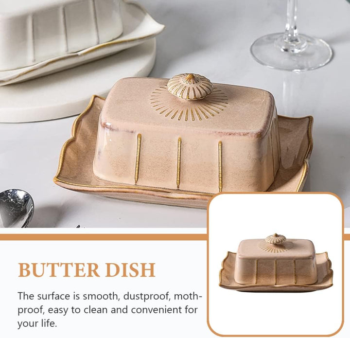 Butterdose aus Keramik, Käseteller, Vintage-Buttertablett mit Deckel, Bauernhaus-Käsebehälter, Behäl