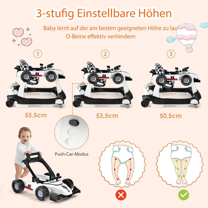 GOPLUS 4 in 1 Baby Lauflernhilfe, Lauflernwagen höhenverstellbar mit Licht & Musik, Baby Walker Auto