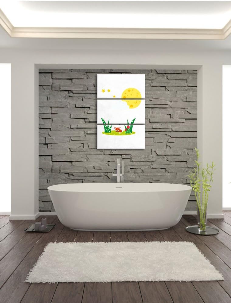 Pixxprint Fuchs auf Wiese nachts als Leinwandbild/Grösse: 3 Teilig (120x80) cm/Wandbild/Kunstdruck/f