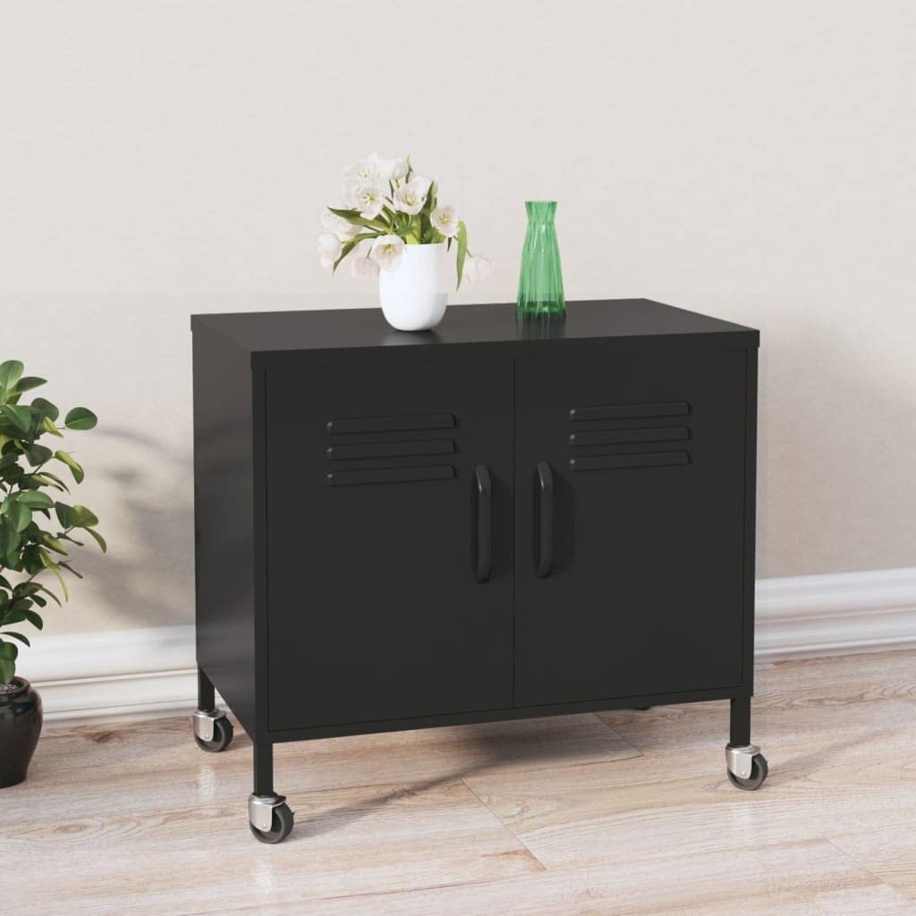 ZQQLVOO Schränke Anrichte Mehrzweckschrank Lagerschrank Schwarz 60x35x56 cm Stahl 60 x 35 x 56 cm (B