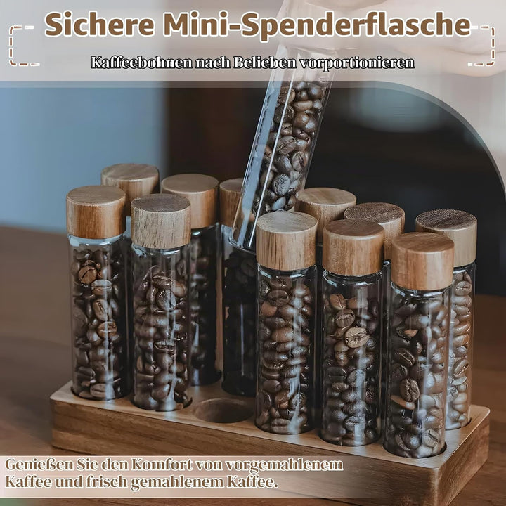12 x Kaffeebohnen Behälter Einzeldosis Glas Kaffeevorratsdosen Luftdicht Kaffeebehälter mit 12-Loch