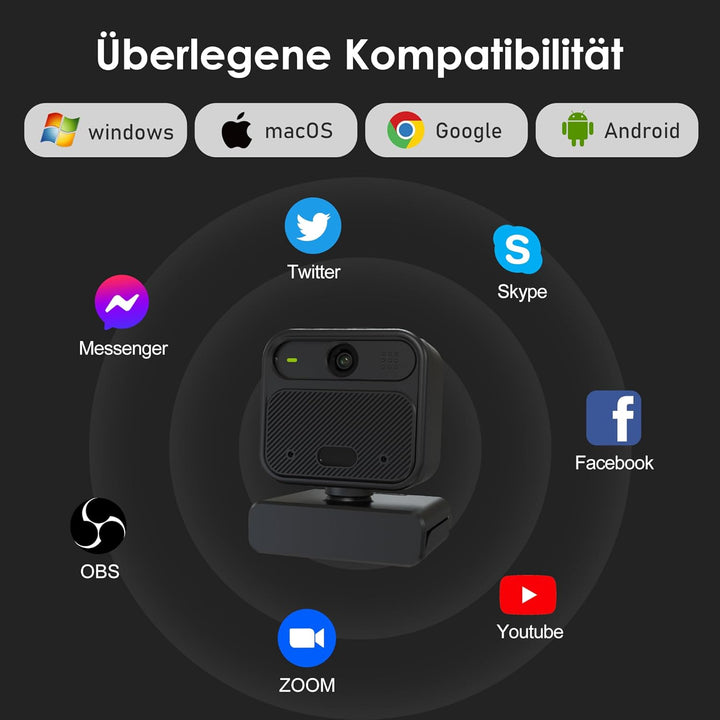 W12S Webcam 4K/30FPS, Doppelmikrofon Geräuschunterdrückung, Fernbedienung, UHD Sony Sensor, Fester/A