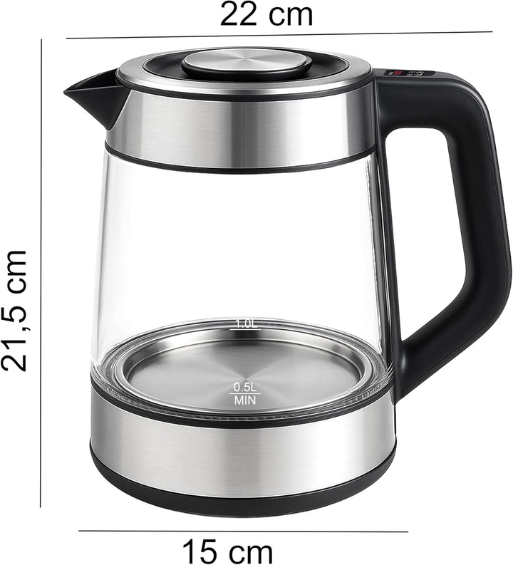 Retoo Elektrischer Glas Wasserkocher 1,7L, 2200W Schnellkochfunktion, Temperaturwahl 40–100°C, LED-B