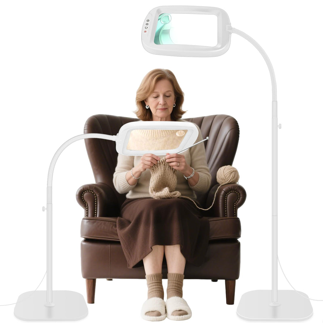 NZQXJXZ 10X Lupe mit Licht und Ständer, Flexible Schwenkarm Lupenleuchte mit 60 LED, 5 Farbmodus Dim