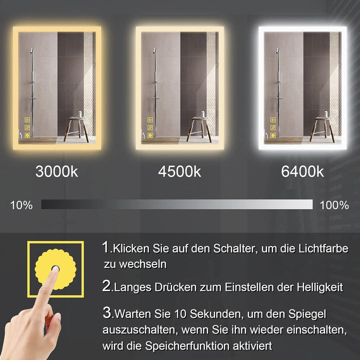 AI-LIGHTING Badezimmerspiegel mit Beleuchtung 80 × 60 cm Badspiegel mit Licht Bluetooth Lautsprecher