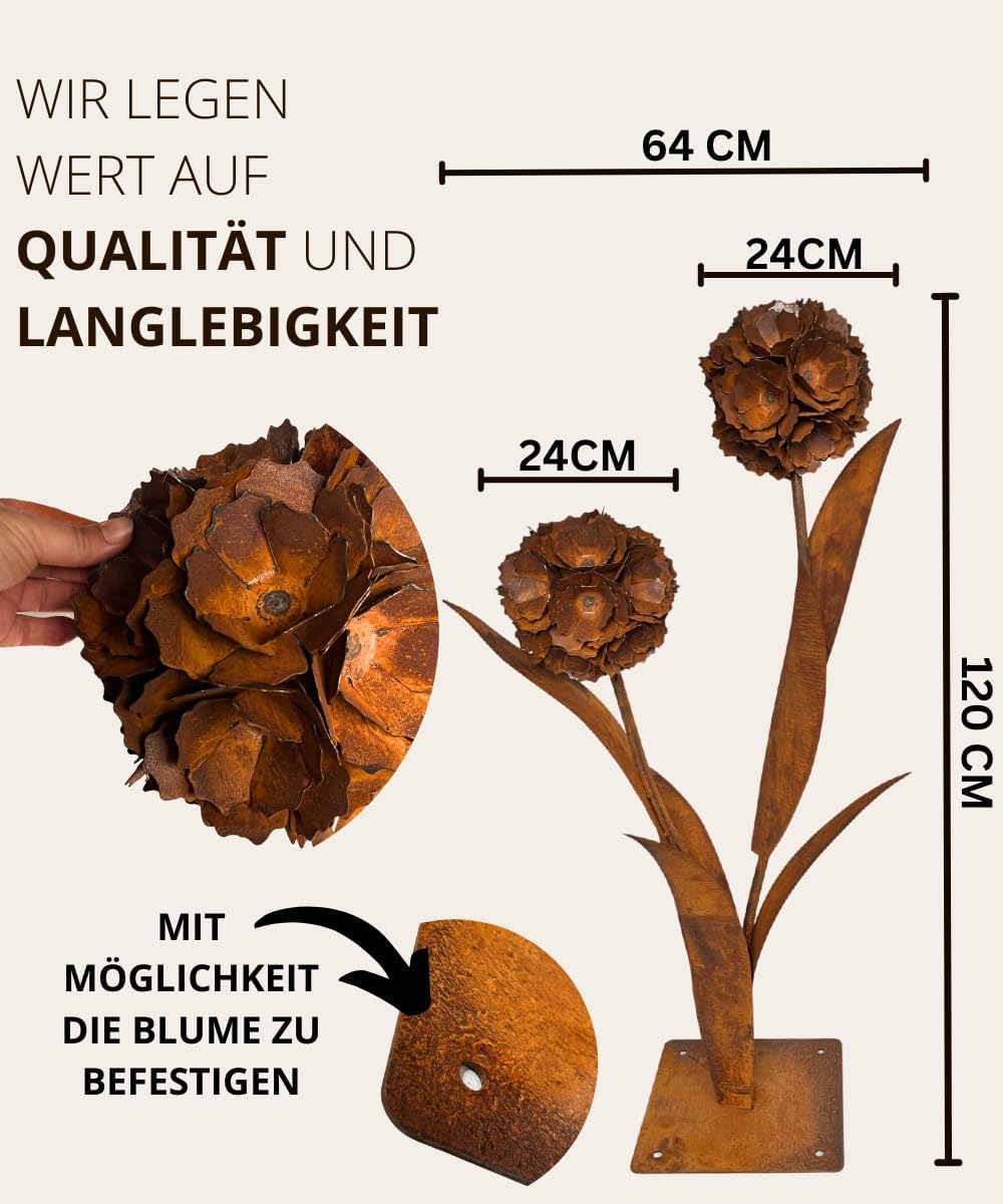 Terma Rost 3D Pusteblume XXL 120cm Höhe Pusteblume Gartendeko rost Gartenfigur gross Metallfigur Gar