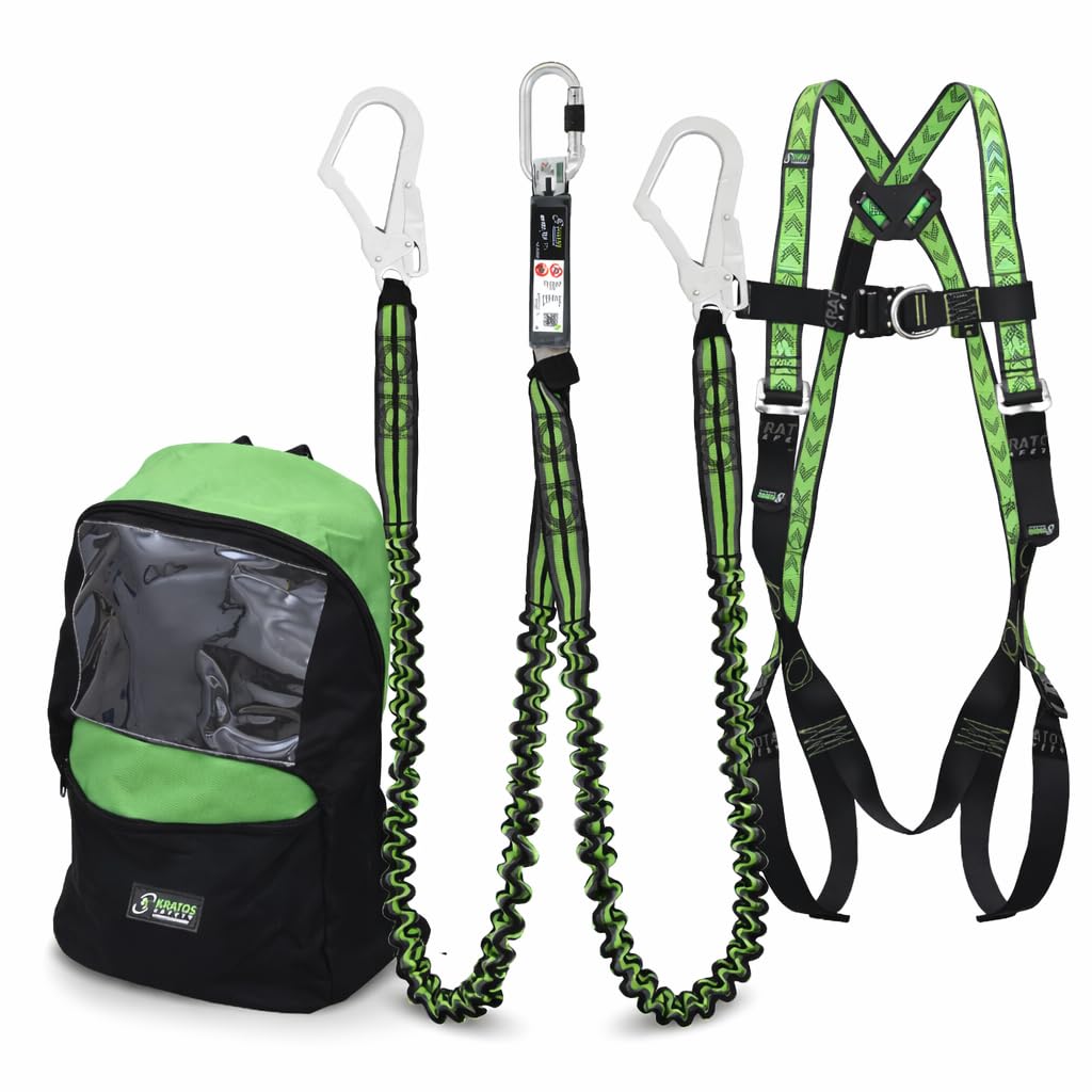 Kratos Safety Gerüstbauer Sicherheitsset, Fallschutz-Set mit Kratos Zweipunktauffanggurt EN361, Y-Ba