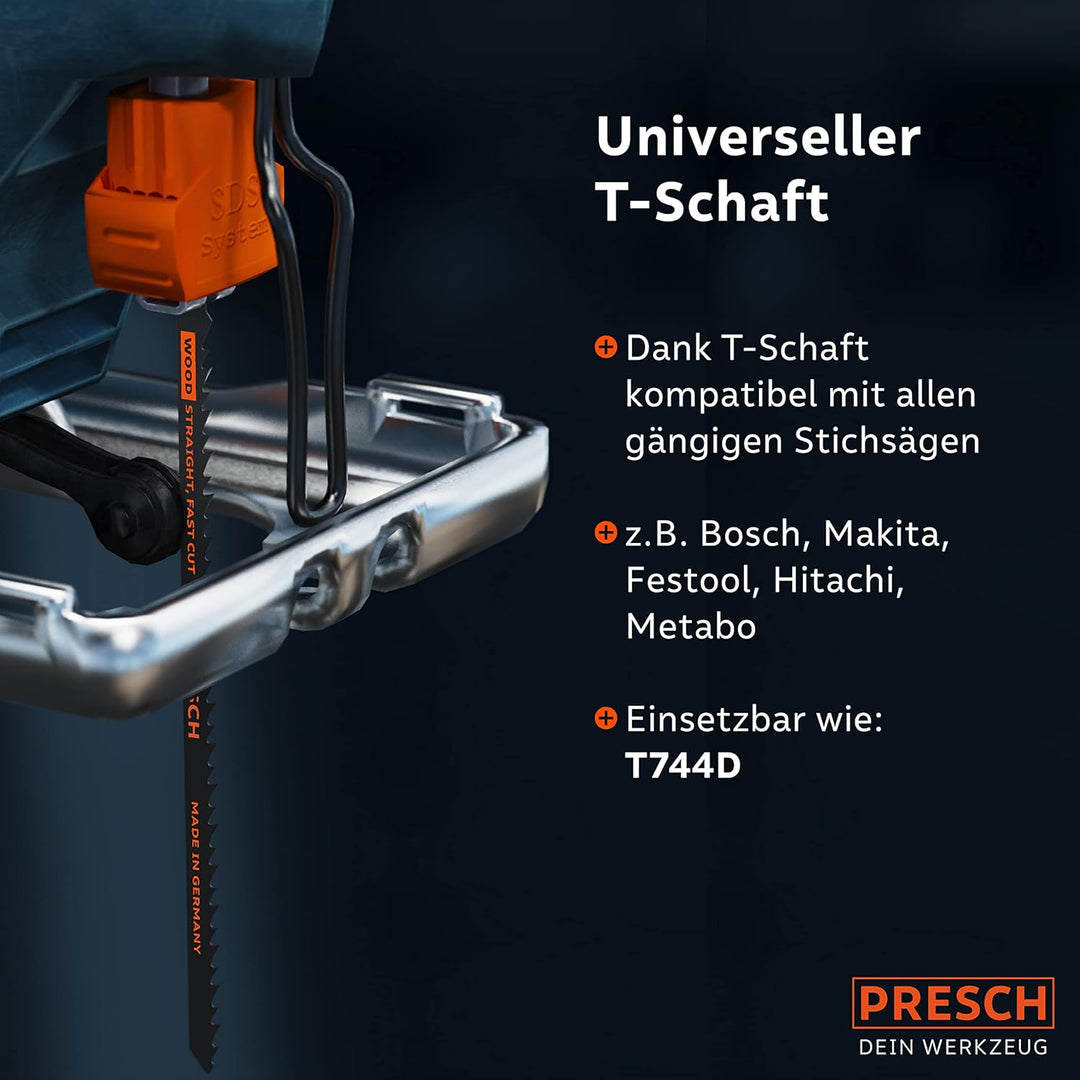 Presch Stichsägeblätter Holz 10 Stk. (Sehr Lang) - Extrem schneller, gerader Schnitt (5-120mm) - Pro