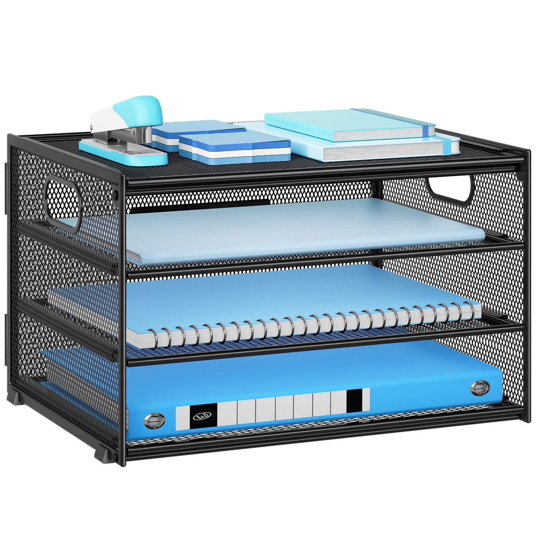 Marbrasse Schreibtisch Organizer,4-Stufiges Metall Netz-Briefablage mit Griff,Zeitungsordner,Papier