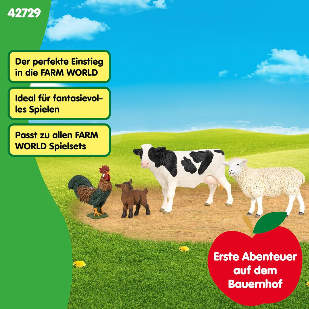 schleich FARM WORLD | Bauernhof Starterset 42729 | Spielset mit Ziege, Kuh, Schaf & Hahn | detailget