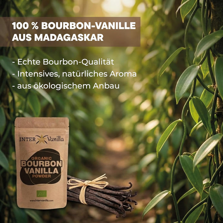 InterVanilla BIO Bourbon Vanillepulver, 50g Bourbon Vanille Pulver gemahlen. Vanilla Powder aus Mada