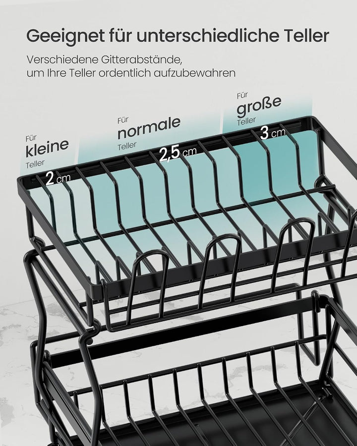 SONGMICS Abtropfgestell Geschirr, 2 stufiger Geschirr-Abtropfständer, 360° drehbarer und ausziehbare