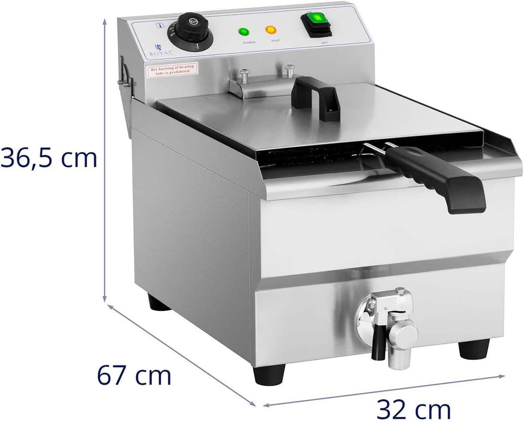 Royal Catering Elektro-Fritteuse Kapazität 13 l 3200 W Temperaturbereich 50-200 °C Ablasshahn Edelst
