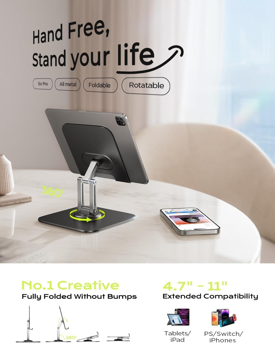 LISEN für iPad Ständer Tablet Ständer, Verstellbarer Tablet Halterung Tisch Super Stabil Universal T