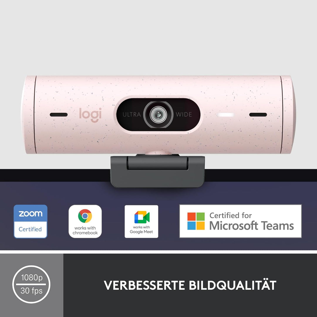 Logitech Brio 500 Full-HD-Webcam mit Auto-Lichtkorrektur, Zeigemodus, Doppelmikrofon + Rauschunterdr
