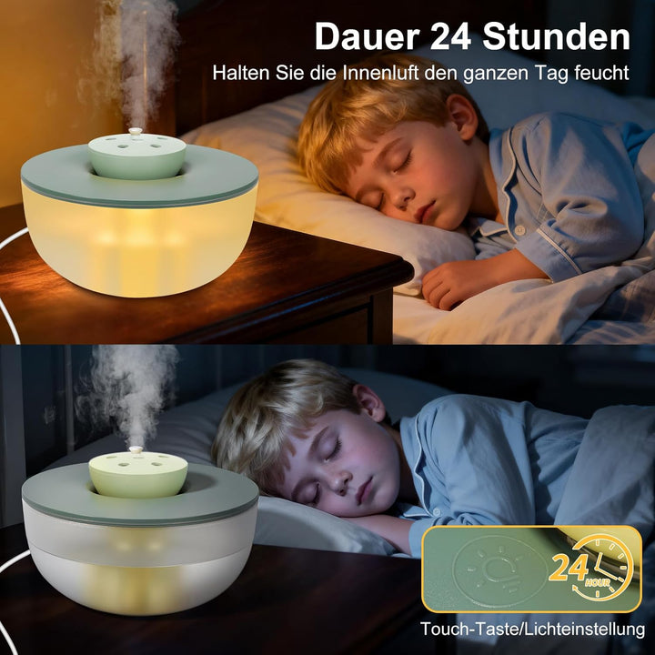 1,2L Mini Luftbefeuchter mit Beleuchtung, 20dB Leise 6-Speed Adjustable Cool Mist Humidifier, 300 ml