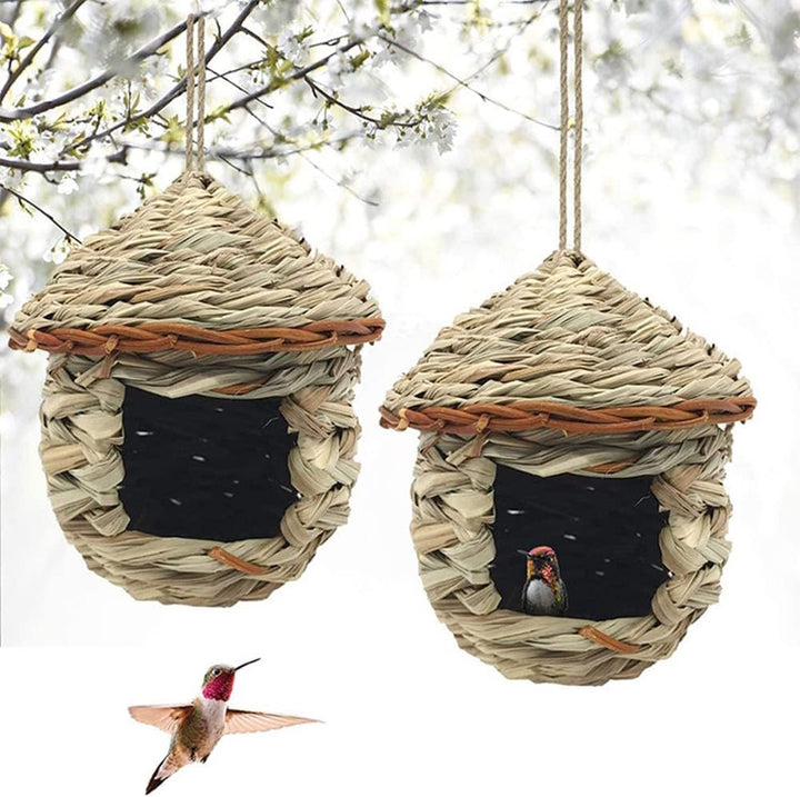 Vogelnest Gras, 2 Stück Gras Bird Nest, Handgewebte Vogelhäuser, Verschleissfest Hängender Vogelnest