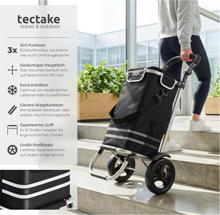 tectake® Einkaufstrolley 3-in-1 klappbar mit Kühltasche, 30 kg belastbar, 45,5 L, Einkaufsroller, Sh