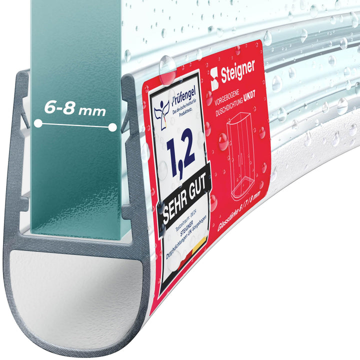 STEIGNER Duschtürdichtung gebogen UK07 180 cm (1 Stk.) Transparent - Duschdichtung für Runddusche od