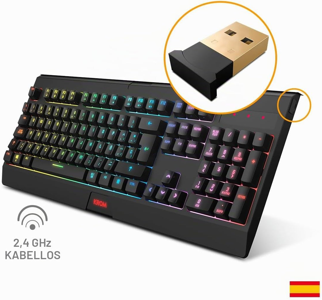 KROM Kabala – Kabelloses Gaming-Set mit Membrantastatur RGB Rainbow, 6 Anti-Ghosting-Tasten, optisch