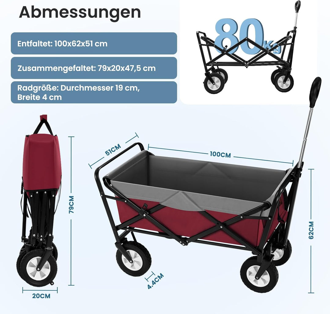 EUGAD Bollerwagen faltbar klappbar Transportkarre Handwagen mit 4 Rollen für Camping Einkaufen belas