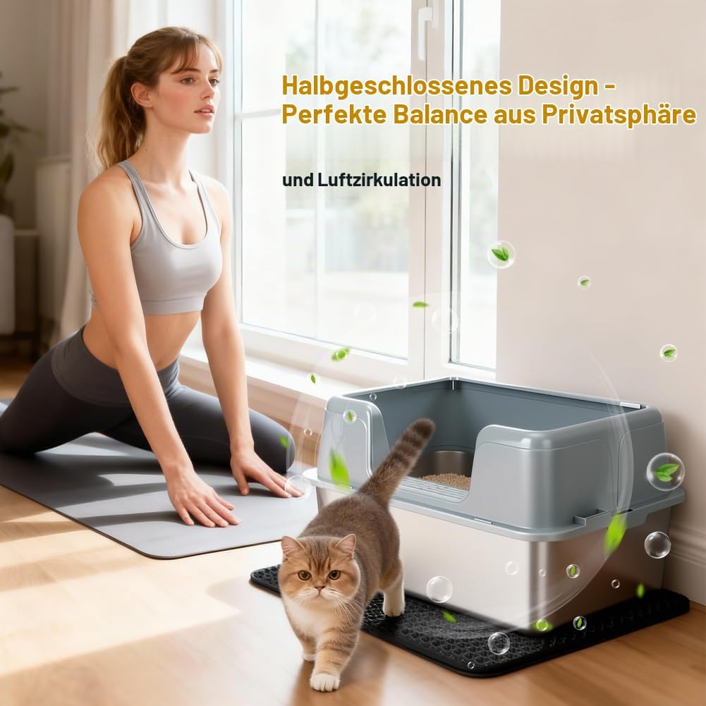 Vivifying Katzenklo Edelstahl, Leicht zu Reinigen und Geruchsresistent Katzentoilette Edelstahl Ausl