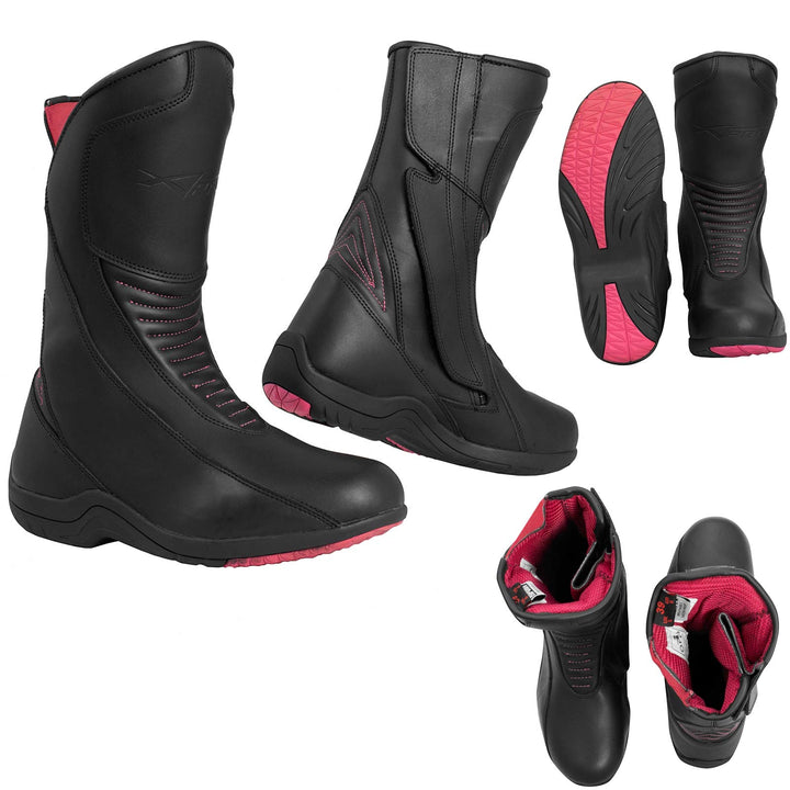 Damen Verstaerkte Atmungsaktiv Motorradstiefel Leder Motorrad Touring Wasserdicht CE Schwarz 37