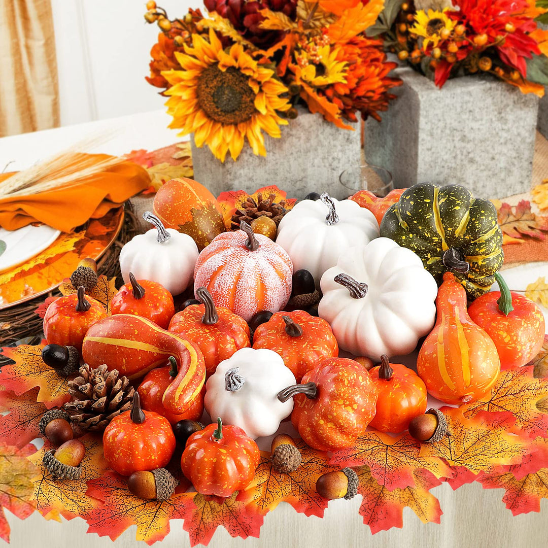 Benjia Kürbis Herbst Deko Dekoration Innen, Weiss und Gold Kürbisse Zierkürbisse Herbstdeko Herbstde