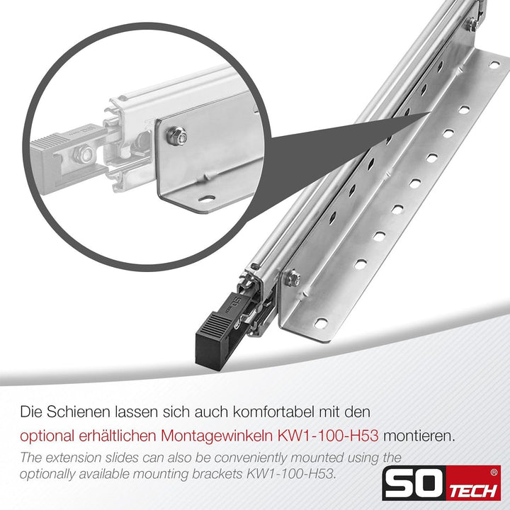1 Paar SOTECH Schwerlastauszüge VarioSlide KV2-100-H53-L650-EH 650 mm mit Lock-in/out Einrastfunktio