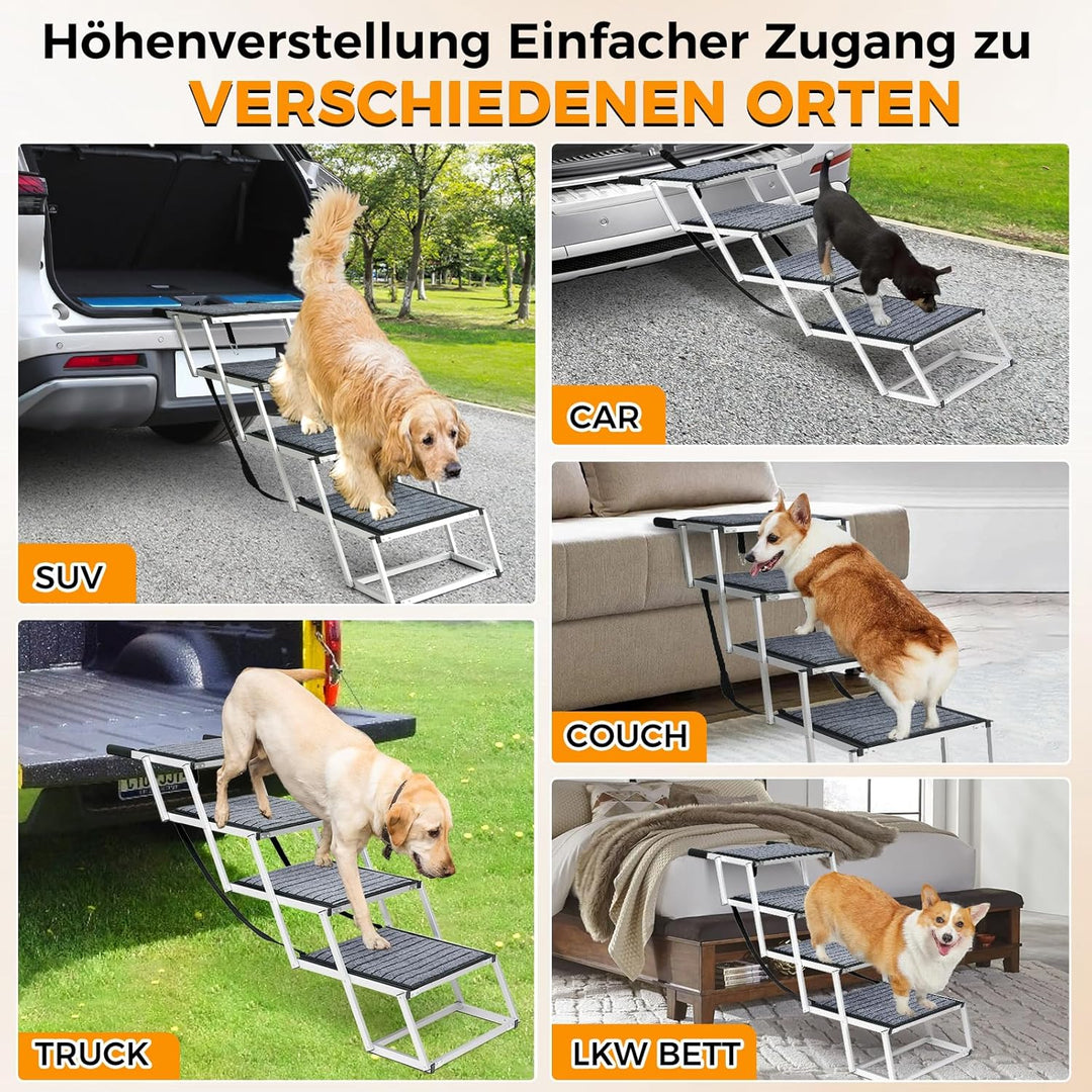 Hundetreppe Auto Für Grosse Hunde mit Teppich, Extra Breit 4 Stufen Hunderampe Auto Klappbar,Leichte
