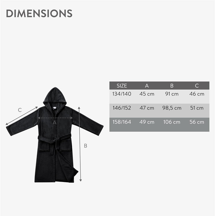 HOMELEVEL Kinder Microfaser Bademantel Morgenmantel kuschelweich Winter Bade Mantel 146-152 Schwarz,