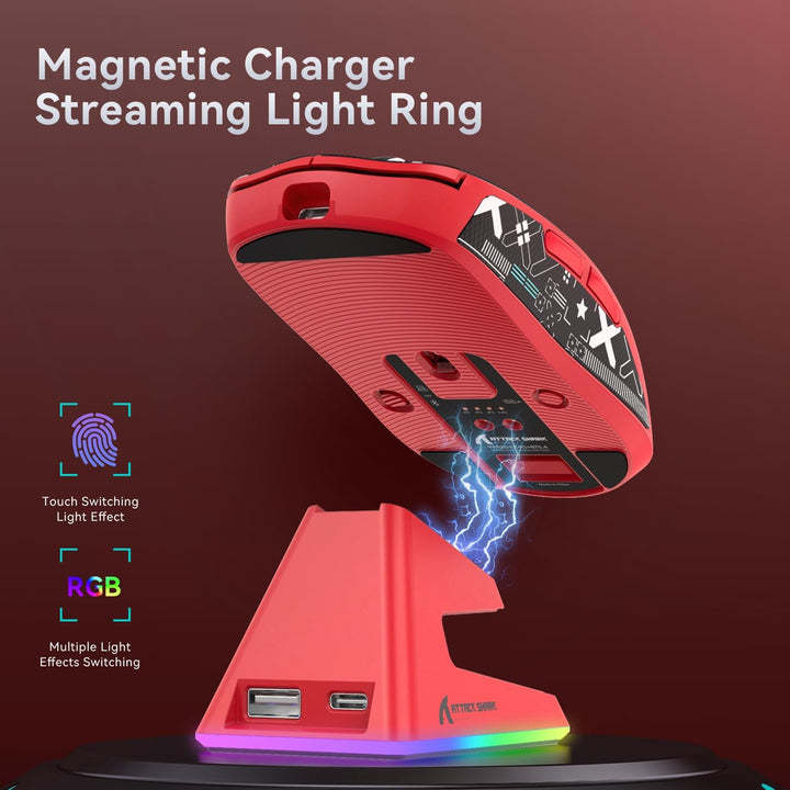 ATTACK SHARK X6 49g Superlight Mouse with Magnetic Charging Dock, PixArt PAW3395 Gaming Sensor, BT/2