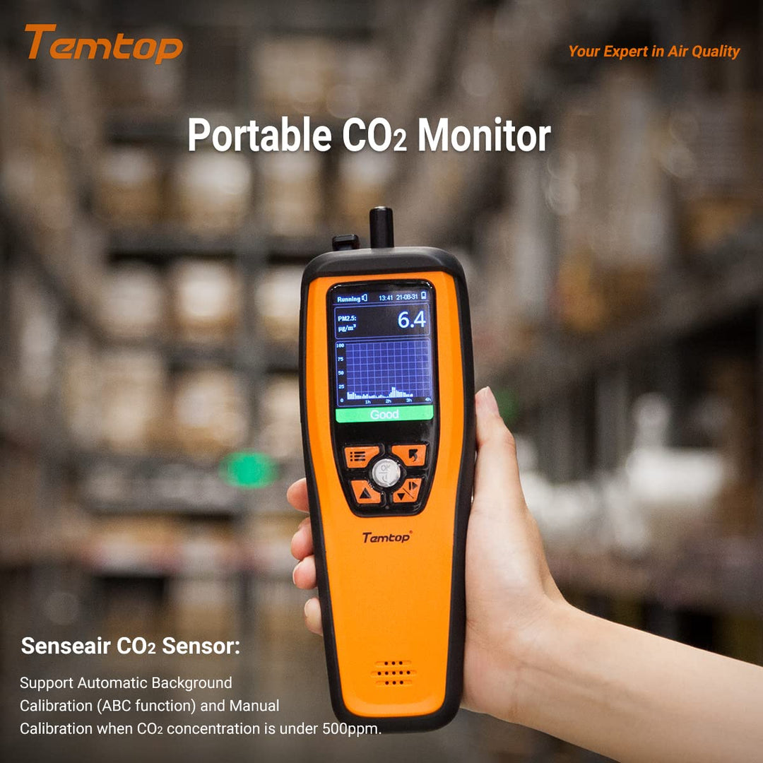 Temtop CO2-Messgerät, Kohlendioxid-Messgerät, Luftqualitätsmessgerät für CO2-Partikel PM2.5 PM10, Lu