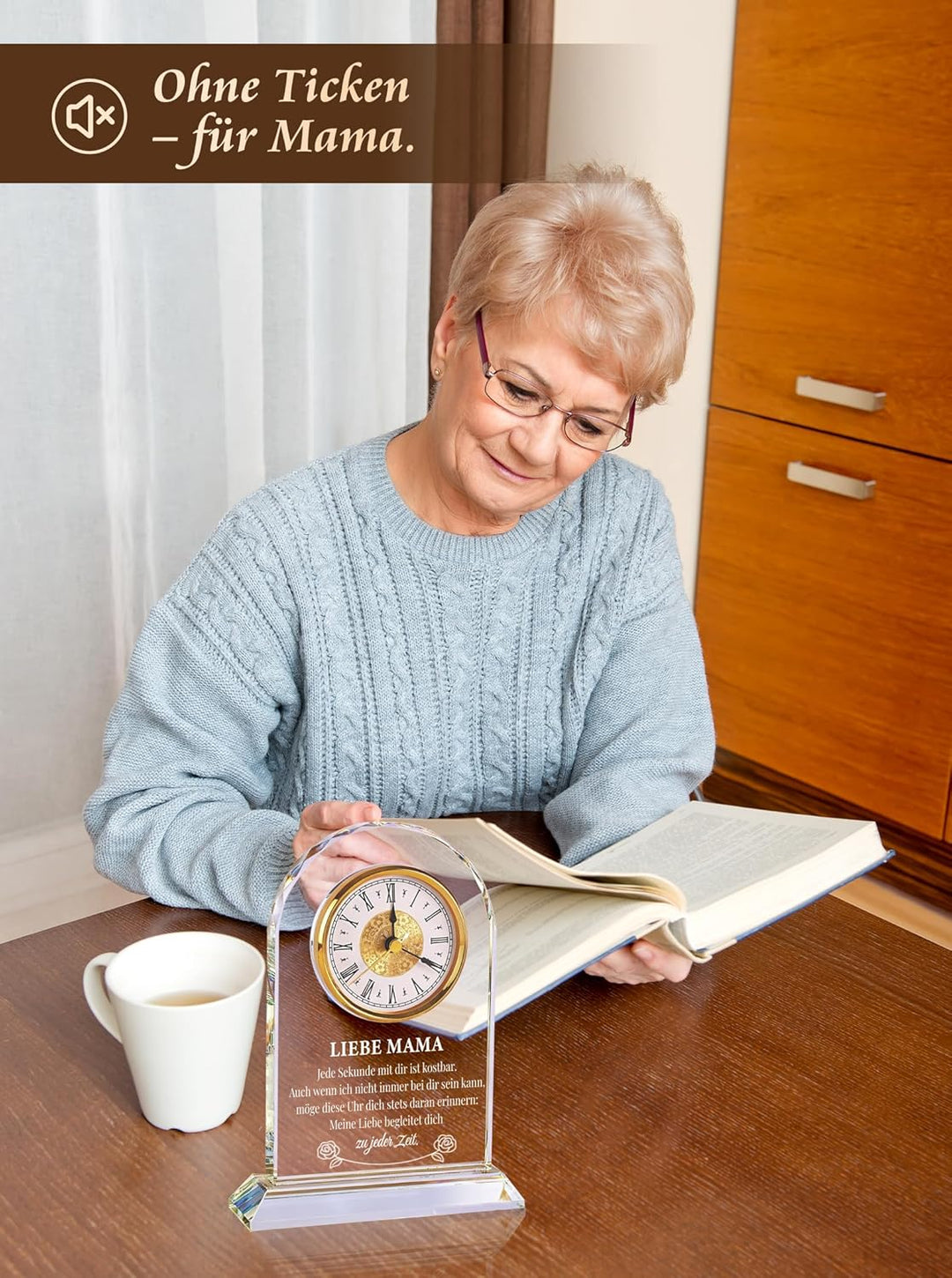 Geschenk für Mama zum Geburtstag & Muttertag – Edle Glasuhr mit Spruch von Tochter & Sohn – Besonder