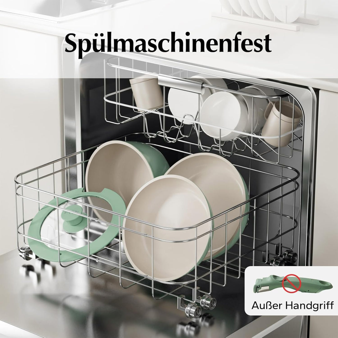 Redchef Keramik Pfannenset mit Abnehmbarem Griff, 5-tlg. Töpfe Abnehmbarer Griff Induktion, Platzspa