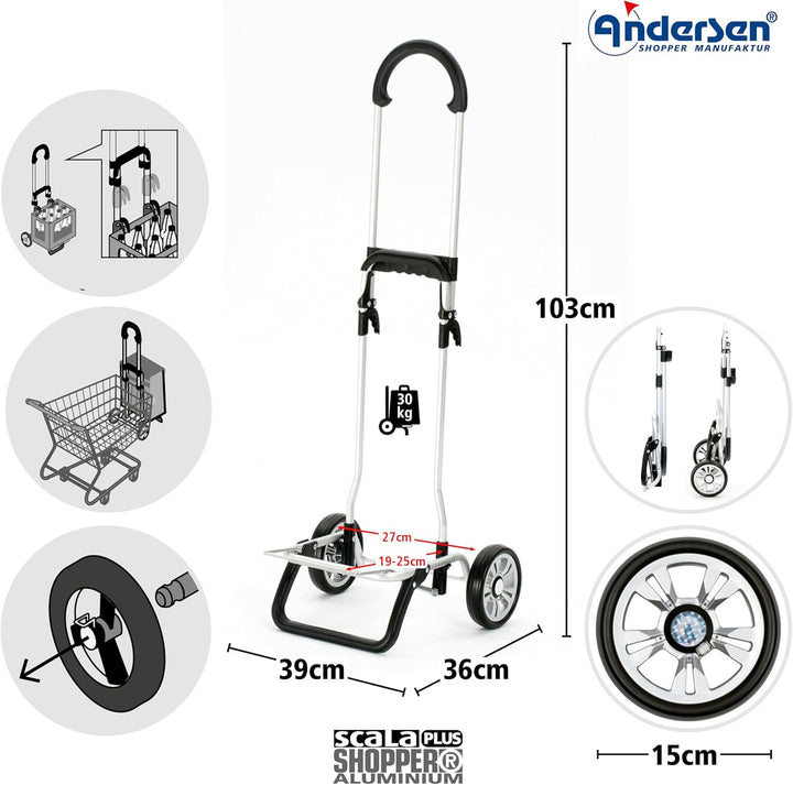 Andersen Einkaufstrolley - klappbar - 44 Liter - belastbar 30 kg - Aluminium - Trolley - Rad Ø 15 cm