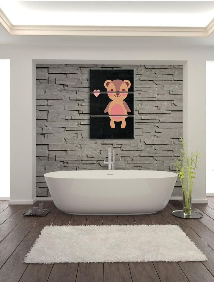 Pixxprint Niedlicher Bär schwarz 3-Teiler Leinwandbild 120x80 Bild auf Leinwand