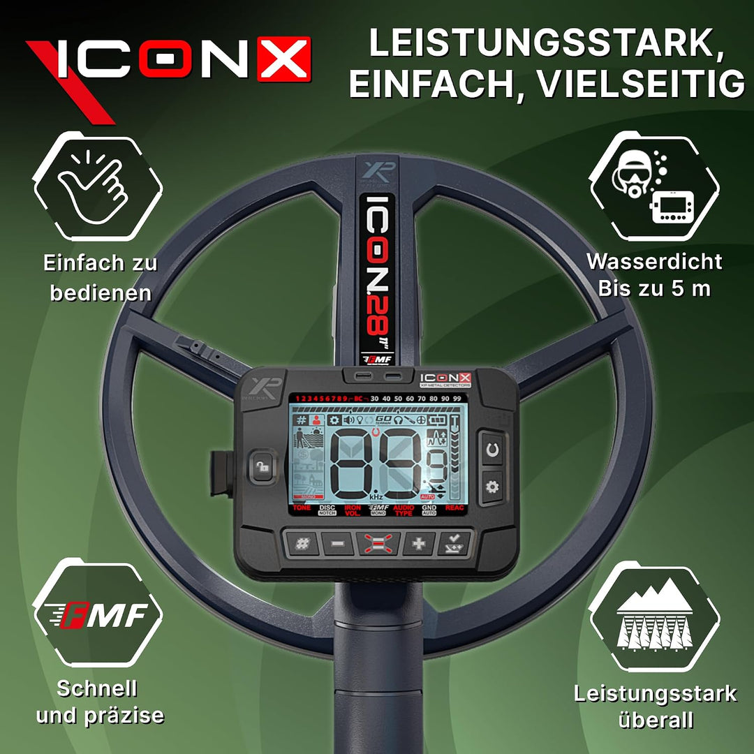 XP Metal Detectors ICONX Adventure Pack - WSAXL Stereo-Kopfhörer, MI-6 Pinpointer, FMF 28cm Suchspul