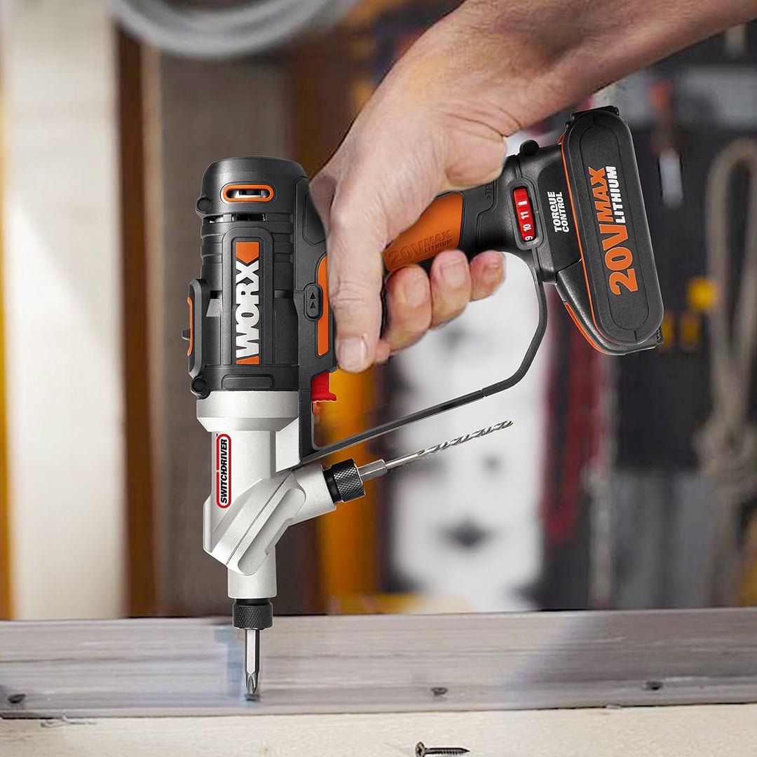 WORX WX176.3 SwitchDriver Akkuschrauber 20V mit drehbarem Doppel-Bohrfutter – Elektrische Drehmoment