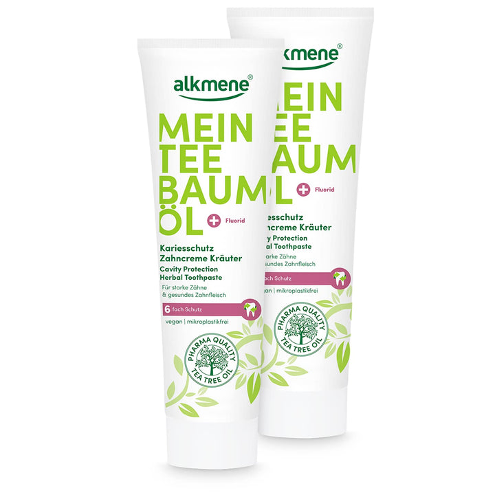 alkmene Mein Teebaumöl Kariesschutz Zahncreme Kräuter 2x 100 ml mit 6fach Schutz - naturreines Teeba