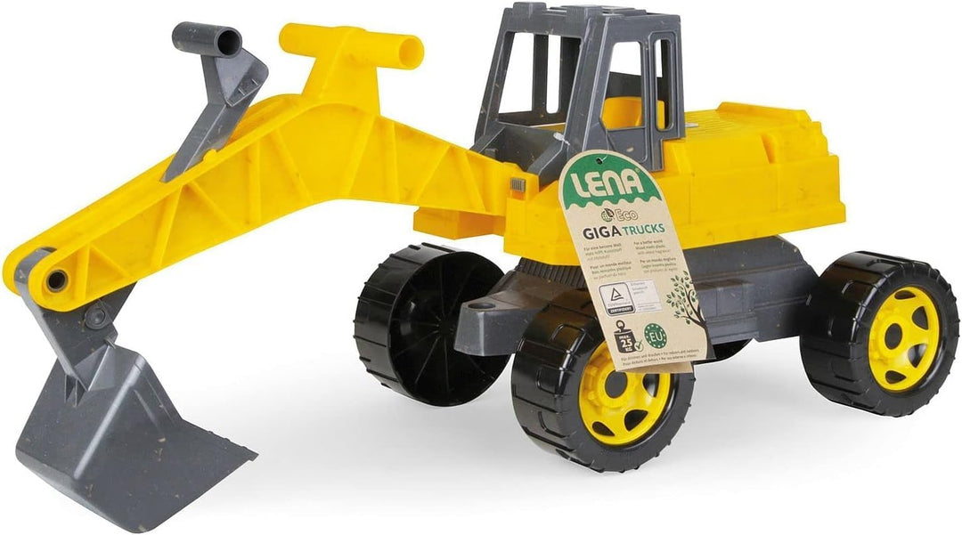 Lena 02217-Eco GIGA Trucks Aufsitz-Bagger, Starke Riesen Sandbagger ca. 70 cm, 360 Grad Schaufelbagg
