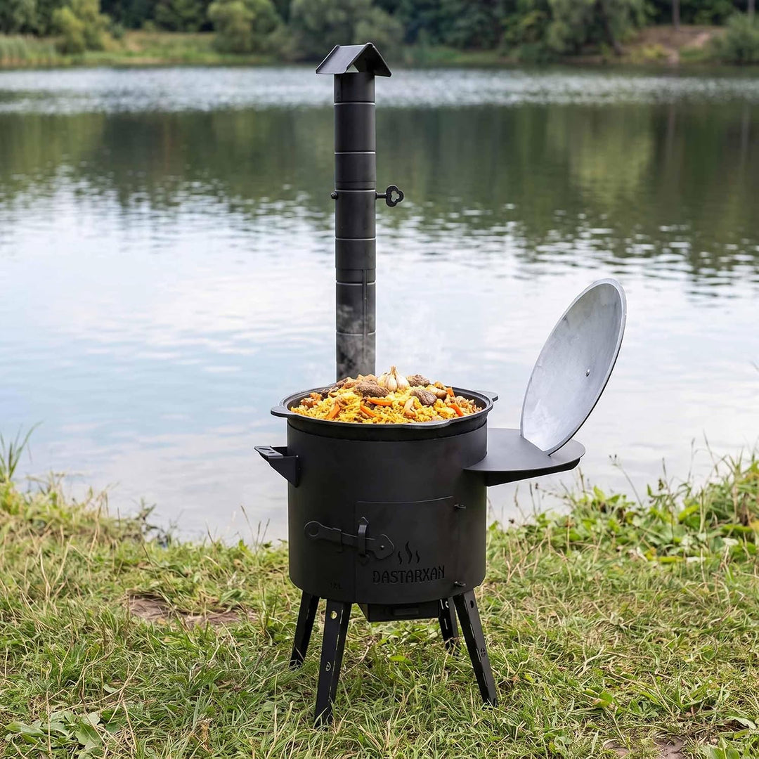 Kazan-Ofen Set 40cm Uchag 2mm Stahl Utschak Abzugsrohr 12L Gusseisen Kasan | Set Utschak mit Usbekis