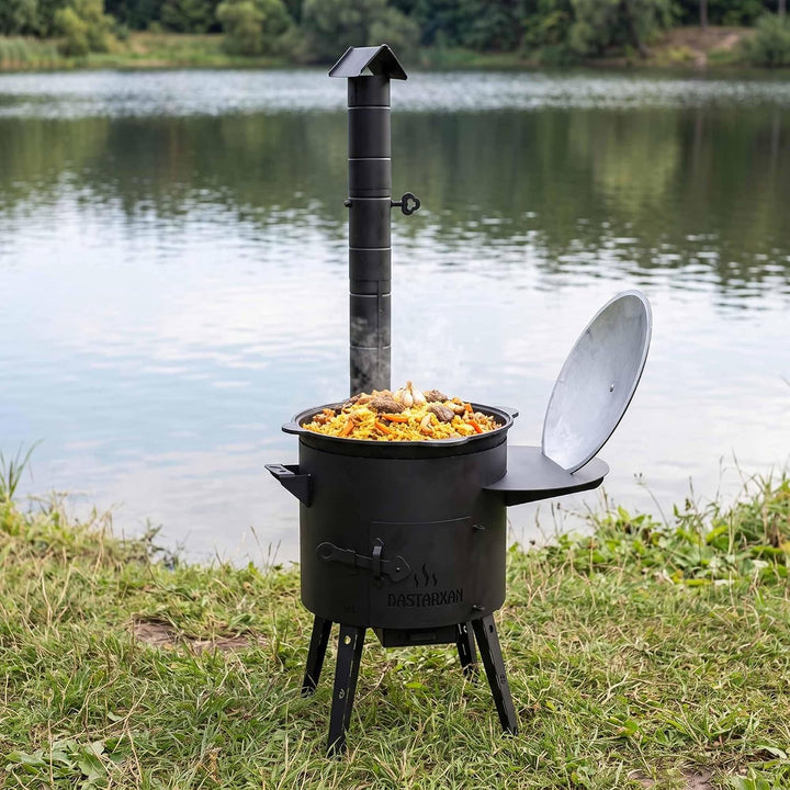 Kazan-Ofen Set 40cm Uchag 2mm Stahl Utschak Abzugsrohr 12L Gusseisen Kasan | Set Utschak mit Usbekis