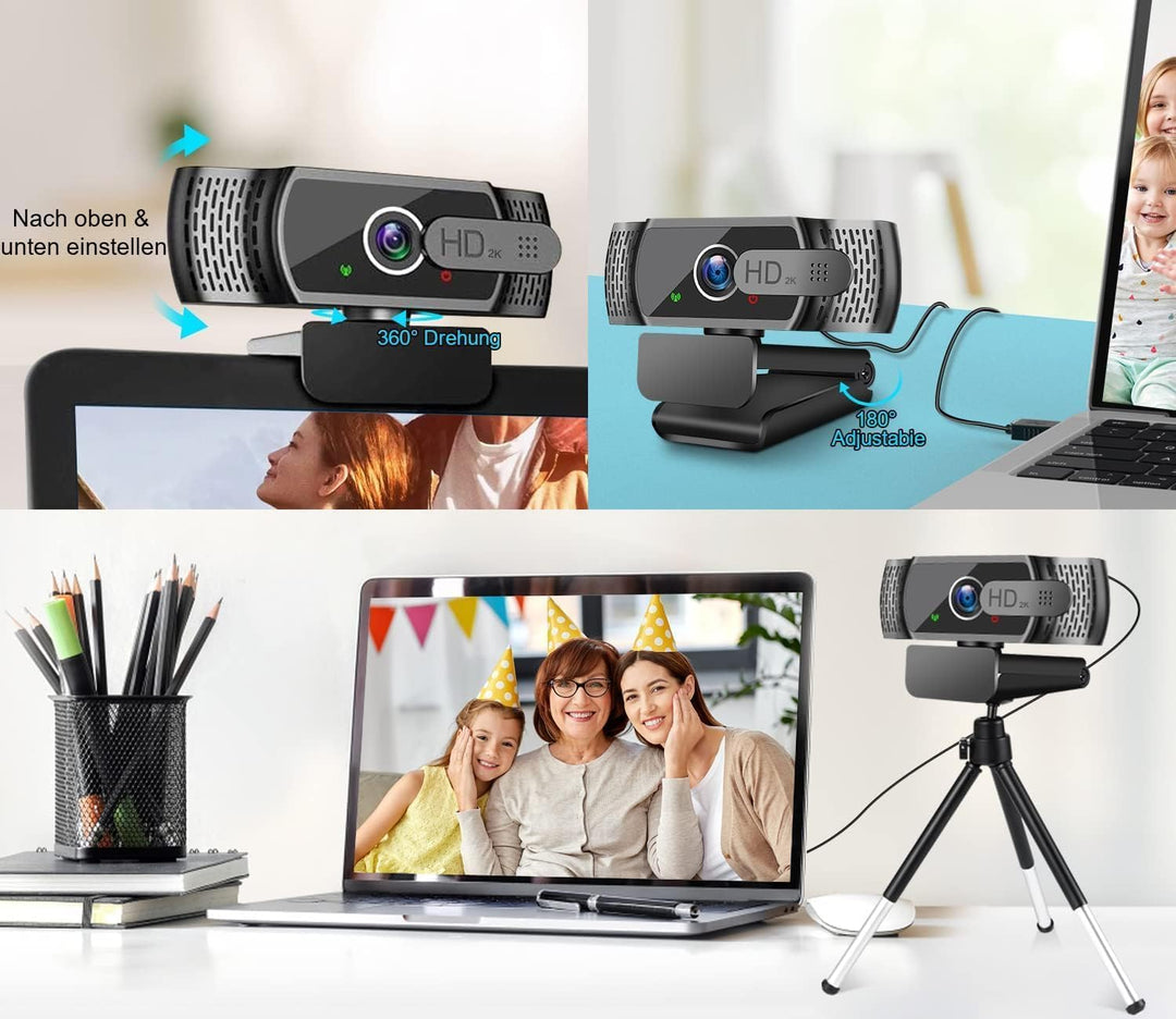Full HD1080P Webcam mit Mikrofon und Stativ, Automatischer Lichtkorrektur, Neefeaer USB PC Webcam mi