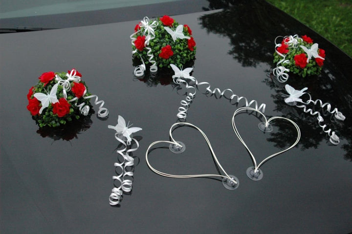 BUCHSBAUM Auto Schmuck Braut Paar Rose Deko Dekoration Autoschmuck Hochzeit Car Auto Wedding Deko Ra